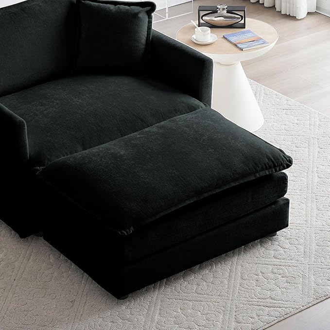 Soft Chenille Ottoman Footrest for Sectional Sofa - Comfortable Upholstered Seat Cushion Black