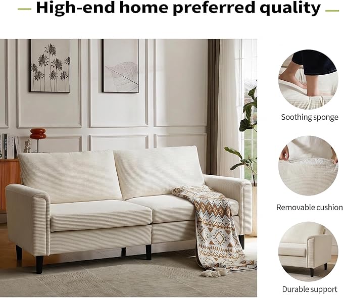 Brelice 80 Loveseat Sofa Corduroy Couch for Living Room 24.4 Extra Deep Seats Mid Century Modern Oversized Love Seat for Bedroom Office Apartment and Small Space