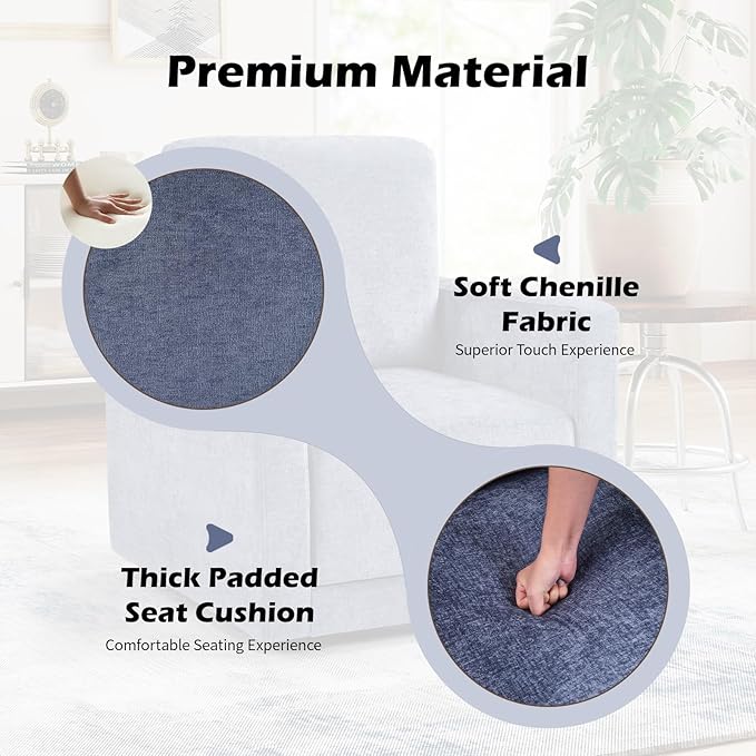 INZOY Swivel Accent Chair with Hidden Storage Comfy 360° Swivel Chair Upholstered Chenille Square Chair for Living Room Bedroom Small Spaces Fully Assembled Blue