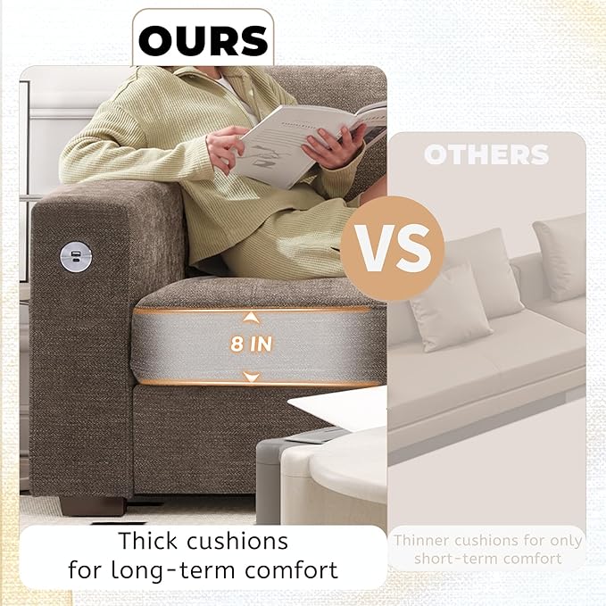 Modern Sofa 3-Seats Couches for Living Room Chenille Loveseat with USB/Type-C Port Side Pocket Recliner Small Sofa Comfy Couch Easy to Install (89 inch Brown)