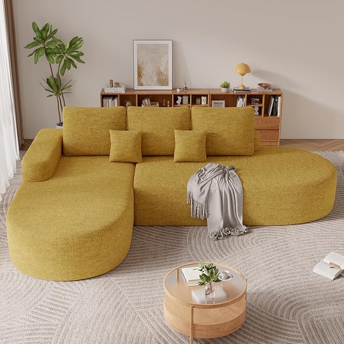 112 Modern Curved Cloud Couch Chenille Boneless Couches for Living Room with Deep Seat Memory Foam Compressed Modular Sectional Sofa No Assembly RequiredYellow 1 PCS