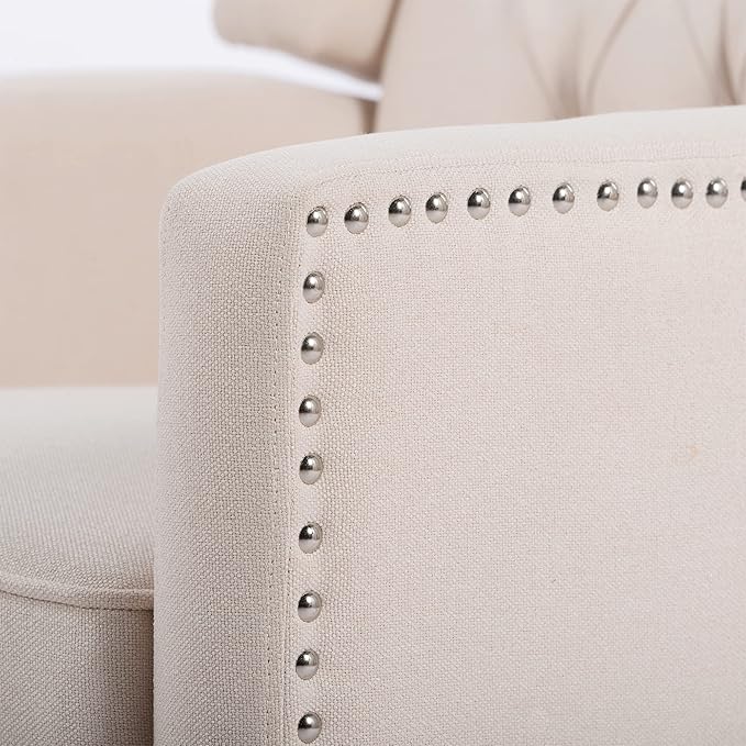 Push Back Recliner ChairEasy Chairs for Small SpacesComfy ArmchairReading Recliner Chairs for AdultsLiving Room Accent Chair Wingback and Rivets Design for Modern Recliner Chair(White)