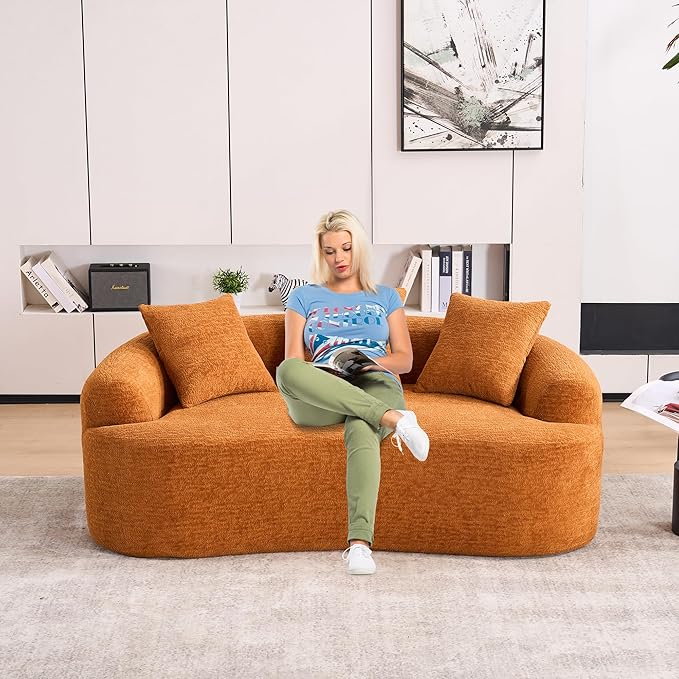 Curved Loveseat Sofa Couch for Living Room 65’’ Modern Comfy Cloud Floor Couch Round Sofa Full Sponge Compression Sofas with Deep Seat for Small Spaces Apartment No Assembly NeededOrange