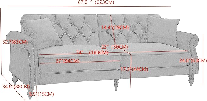 Legend Vansen 87.8 inchs Convertible Velvet Bed Sleeper Futon Sofas Wine Red