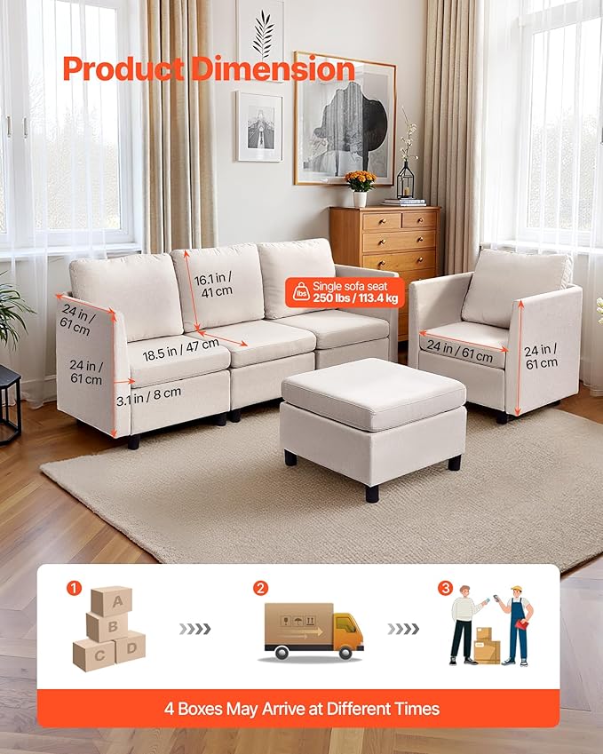 VEVOR Modular Sectional Sofa Modern 5-Seater Modular Sofa with Hidden Storage Customizable Cloud Sectional Couch Solid Wood Frame Upholstered Comfy Couch for Living Room Bedroom Beige