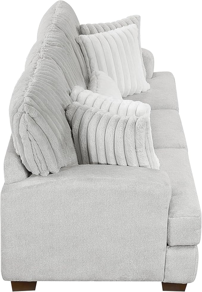 Lexicon Living Room Sofa Modern Sofa Couch Textured Microfiber &amp Corduroy Upholstered Sofa with Five Corduroy Pillows for Office/Living Room Light Gray