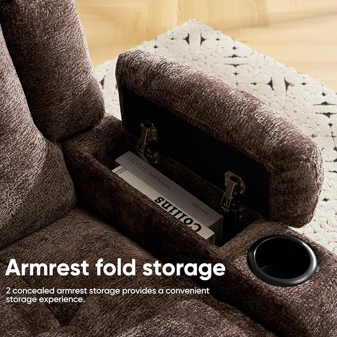 Oversized Power Recliner Chair for Elderly with Massage and Heat Dual Motor Lay Flat Recliner with Arm StorageLift Chair for Big Tall Infinite PositionExtended Footrest Lving Room Coffee