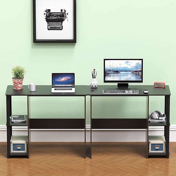 SHW 35-Inch Home Office Cyrus Desk with Open Storage Shelves Espresso