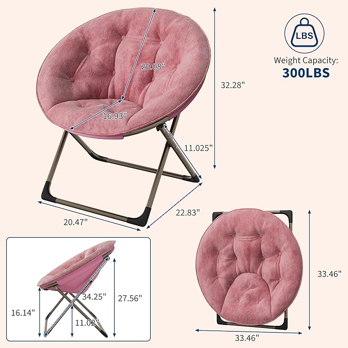GAOMON Saucer Chair Comfy Chair Faux Fur Lounge Moon Chair with Folding Metal Frame Oversized Plush Flower Accent Seat for Adults Teens &amp Kids for Teens Bedroom Dorm or Living Room Rose Pin