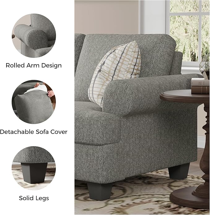 91 Inch Lawson Sofa with Extra Deep Seats Oversize Mid-Century 3-Seat Sofa Couch for Living Room Apartment Lounge Light Gray