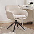 Modern Office Desk Chair Swivel Accent Chair No Wheels Fabric Upholstered Arm Chair Ergonomic Swivel Vanity Chair with Mid Back Arm Chair for Living Room Bedroom Home Office Beige