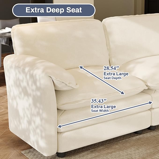 Cloud Couch Modular Sectional Sofa 114 U Shape Comfy Sectional Couches for Living Room 3 Seater Modern Chenille Deep Seat Cloud Sofa with 2 Ottoman and Memory Foam White