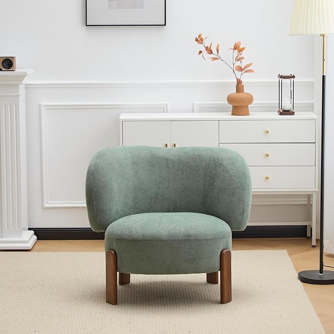 Christopher Knight Home Lily Solid Wood Wingback Accent Chair Fabric Upholstered Club Chair Curved Backrest Single Sofa Comfy Reading Lounge Chair for Living Room Soft Cushion Seating Green