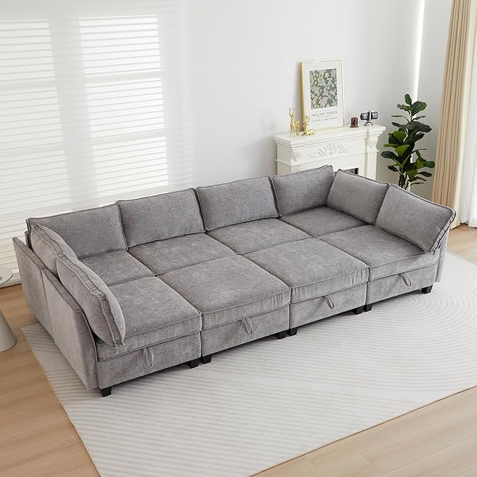 ORRD Corner Modular Sectional Sofa Set Convertible L Shaped Couch with Storage 6 Seater Sofa Modular with Ottomans and Reversible Chaise for Living Room Office (Grey)