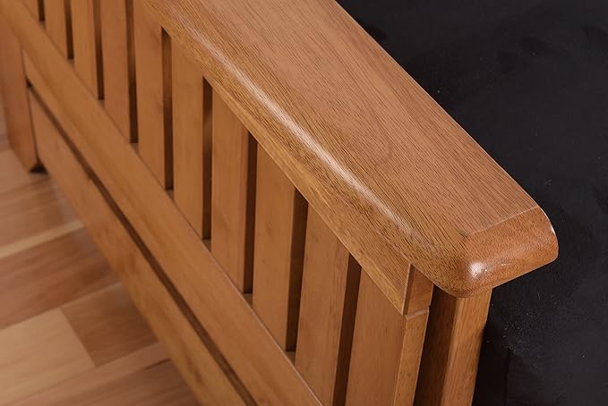 Kodiak Futons Furniture KF Phoenix Full Size Futon in Butternut Finish with Storage Drawers Marmont Thunder Blue (760708)