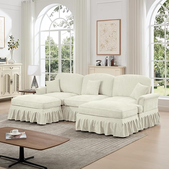 KEIKI 107 3Seat Modular Velvet Sofa Couch for Living Room Small Space Style Conscious Homeowners Warm Inviting Comfy Supportive Rest Space Elegant Premium Premium Design Beige White