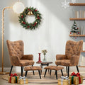 ECOTOUGE 2 Pieces Accent Chair with Ottoman Button Wingback Chair Wingback Leisure Single Sofa Arms Upholstered Tall Back Leather Chairs for Bedroom Brown (Anti-Skid Feet Caps)