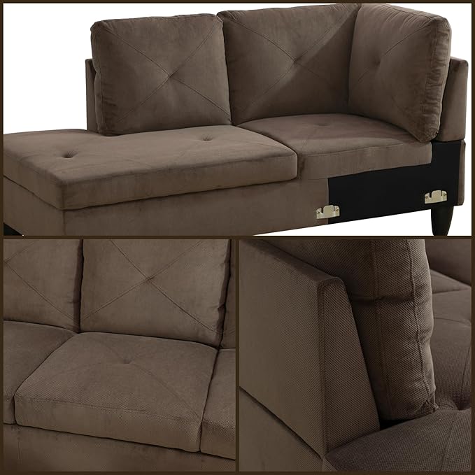 FONTOI L Shaped Sectional Couches Modern Modular Sectional Sofa for Living Room Bedroom Furniture Comfy 4 Seat Couch with Ottoman Storage &amp Chaise Brown