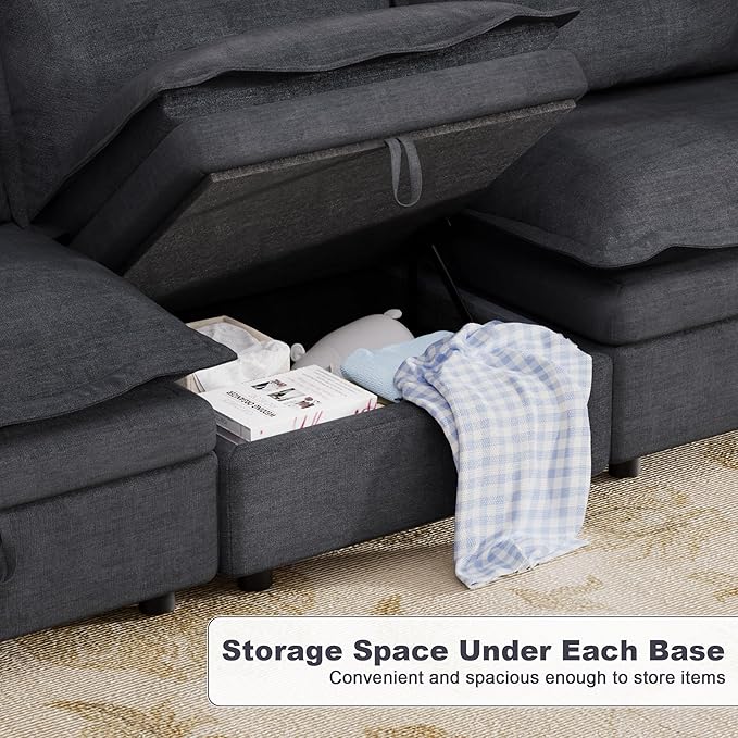 Modular Sectional Sofa 90.5 Cloud Sectional Couch with Deep Seat Modern Comfy L Shaped Couch with Chaise Boneless Couches for Living Room Bedroom No Assembly Required Dark Gray