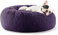 Bedsure Calming Dog Bed for Small Dogs - Donut Washable Small Puppy Bed 23 inches Anti-Slip Round Fluffy Plush Faux Fur Large Cat Bed Fits up to 25 lbs Pets Purple