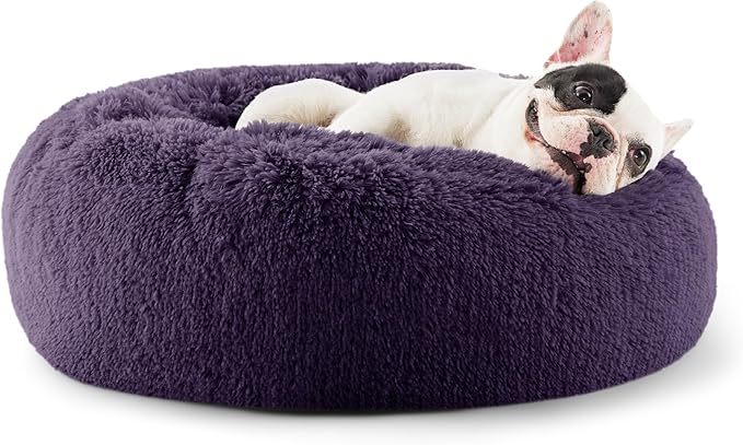 Bedsure Calming Dog Bed for Small Dogs - Donut Washable Small Puppy Bed 23 inches Anti-Slip Round Fluffy Plush Faux Fur Large Cat Bed Fits up to 25 lbs Pets Purple