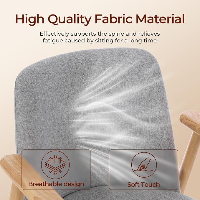 Accent Chair Mid Century Modern Armchair Comfy Reading Chair with Soft Seat &amp Solid Wood Legs for Living Room Office Bedroom Vanity (LightGray)