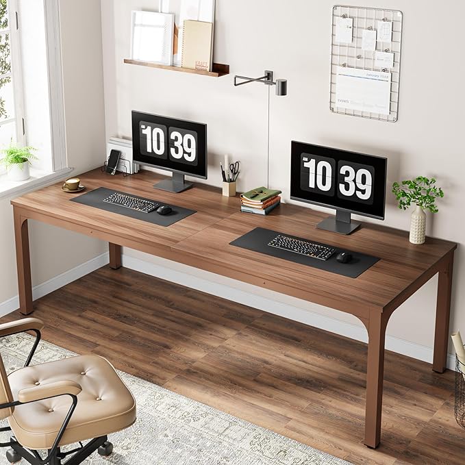 Tribesigns 78.7 Inches Extra Long Computer Desk 2 Person Desk Double Long Desk Workstaion for Home Office Coffee Brown