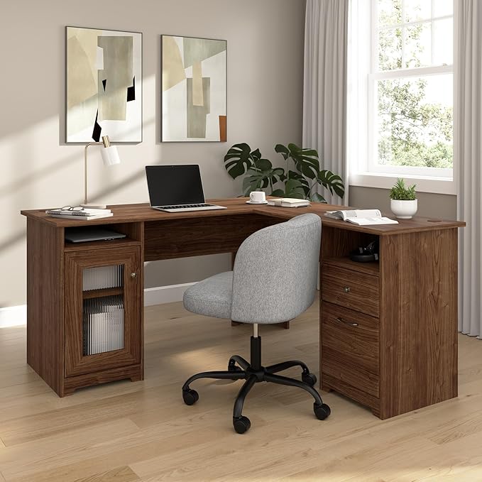 Bush Home Cabot L Shaped Desk in Espresso Oak