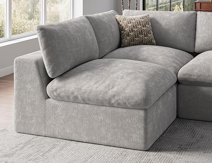 120 Cloud Sectional Couch | Oversize Boneless Couches for Living Room | 4 Seater L-Shape Sofa | Light Grey