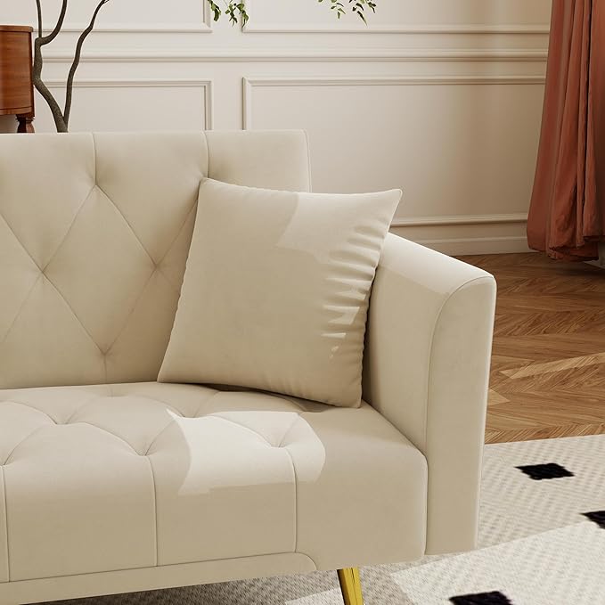 KEIKI 72 2Seat Velvet Sofa Couch for Cozy Cottage Small Space Style Conscious Traditional Families Warm Inviting Comfy Supportive Rest Space Elegant Premium Premium Design Beige