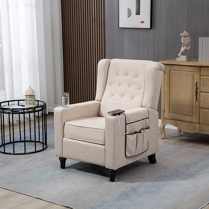 Pushing Recliner Chair Modern Button Tufted Wingback Push Back Recliner Chair Living Room Chair Fabric Pushback Manual Single Reclining Sofa Home Theater Seating for BedroomKhaki Yelkow