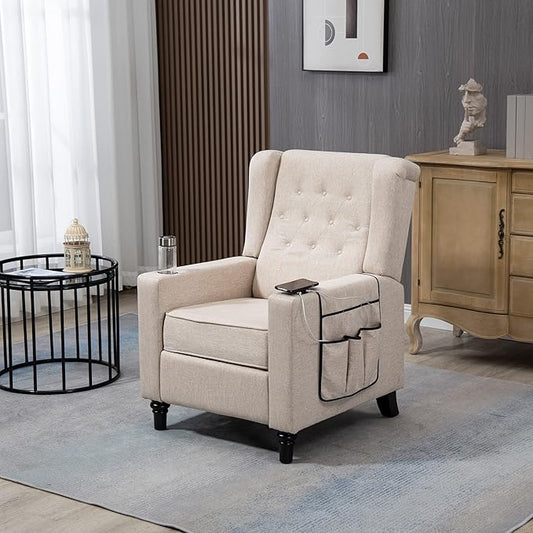 Pushing Recliner Chair Modern Button Tufted Wingback Push Back Recliner Chair Living Room Chair Fabric Pushback Manual Single Reclining Sofa Home Theater Seating for BedroomKhaki Yelkow
