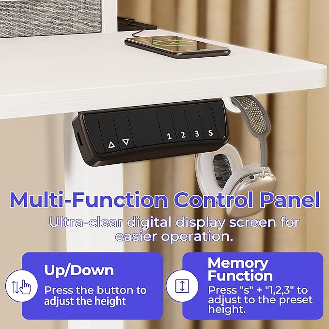 JOISCOPE 55 Inch Electric Standing Adjustable Height Desk with USB &amp Type-C Outlet Home Office Computer Gaming Desk with Display Riser and Double Drawer Sit Stand Desk White