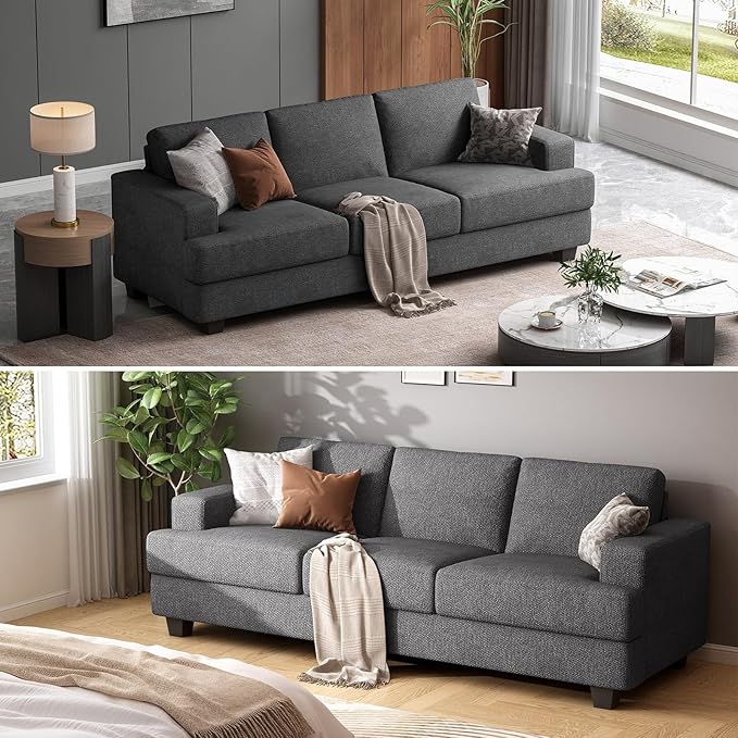 89 Inch Sofa with Extra Deep Seats Oversize 3 Seater Sofa for Living RoomModern Couch and Sofa Comfy Armrests and Seats and Backrests Easy Installation Grey