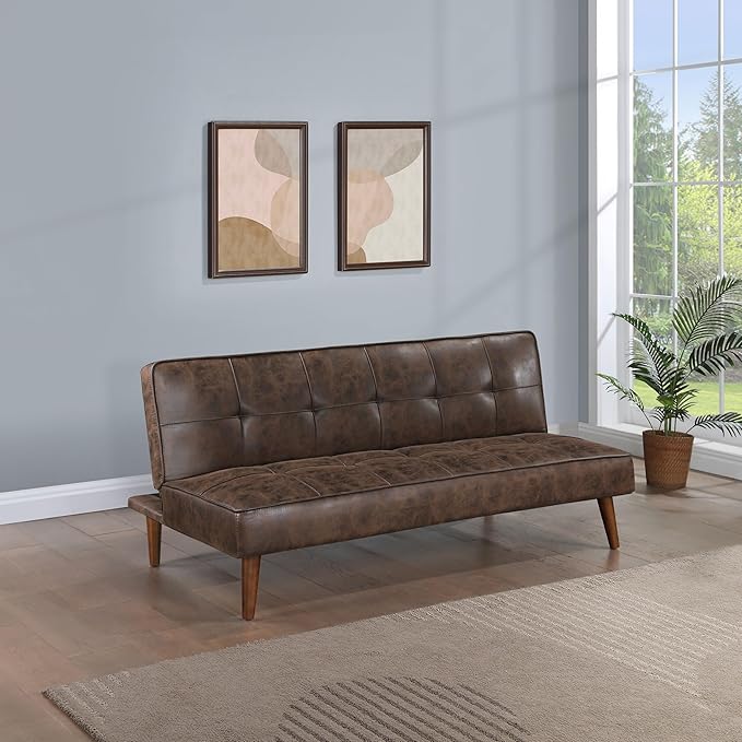 Coaster Home Furnishings - Jenson - Faux Leather Upholstered Sofa Bed with Biscuit Tufted and Flat-Laying Back - Transitional - Living Room - Dark Coffee - 360237