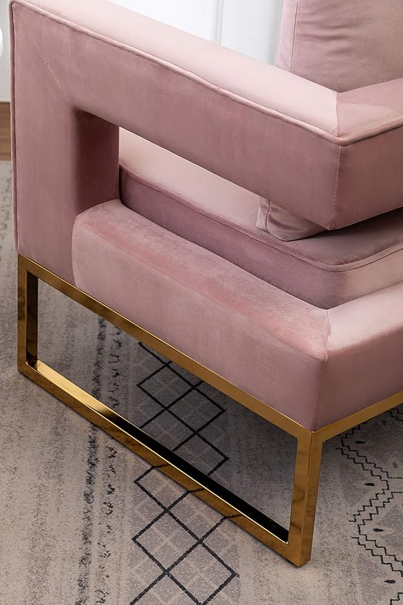 Roundhill Furniture Lenola Upholstered Accent Arm Chair Pink 27.5D x 29.75W x 34.5H in