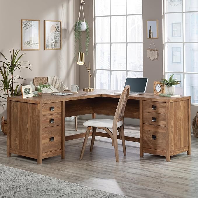 Sauder Cannery Bridge L-Shaped Desk with 6 Storage Drawers Sindoori Mango Finish