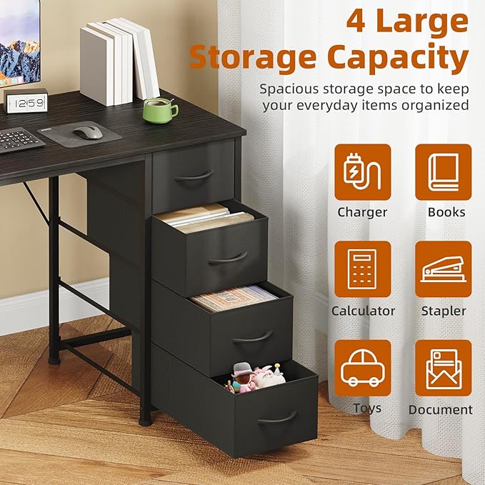 Somdot 47 Computer Desk with 4 Drawers for BedroomSimple Home Office Writing DeskGaming Table with StorageModern Work for Home Office Study Living RoomBlack