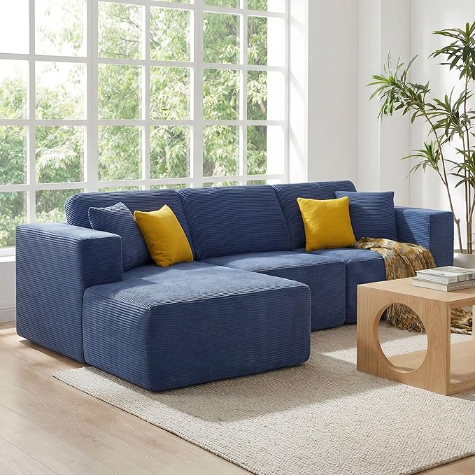 109” Cloud Sectional Couch Boneless Modular Sofa with L-Shape Chaise Deep Seat Corduroy Couch No Assembly Required Modern Upholstered Sectional for Living Room Apartment Bedroom