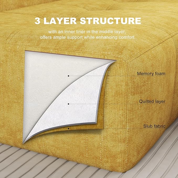 105 Modular Sectional Sofa Boneless couch for Living Room Cloud Sectional Couch with Deep Seat L-Shape Sofa Upholstered Couches for Living Room Bedroom No Assembly Required Yellow (Slub Fabric)