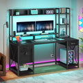 YITAHOME Computer Desk with Drawers &amp Hutch 59.1 Office Desk with LED Lights &amp Power Outlets Gaming Desk with Monitor Stand &amp Storage Shelves Black