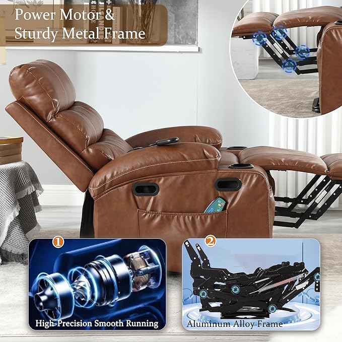 Faux Leather Electric Recliner Lift Chair with Massage and Heat for Elderly Adult Power Lift Recliners Chairs with Cupholders Side Pockets for Living Room Bedroom Lounge