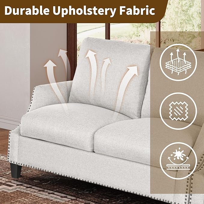 3 Piece 6-Seater Living Room Sofa Set Modern Upholstered 3-Seater Sofa Loveseat &amp Armchair Handmade Nailhead Trim Ergonomic Deep-Seat Couch for Living Room Bedroom Apartment Beige
