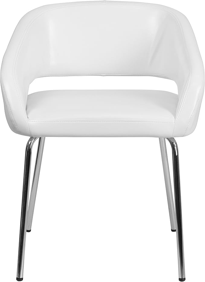 Flash Furniture Fusion Series LeatherSoft Upholstered Side Reception Chair Retro Padded Lounge Chair for Living Room or Office White