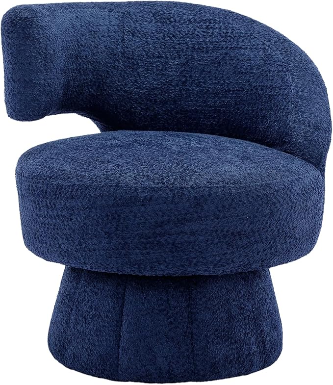 360 Degree Swivel Cuddle Barrel Accent Chairs Round Armchairs with Wide Upholstered Fluffy Fabric Chair for Living Room Bedroom Office Waiting Rooms (Navy B)