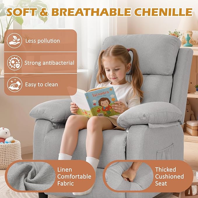 Recliner Chair Living Room Chairs for Adults Padded Deep Seat Reading Chair with Side Pockets Small Recliners for Small Spaces Lounge Chair for Living Room Bedroom and RV (Linen)