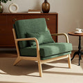 Claiks Mid-Century Modern Accent Chair Living Room Armchair with Solid Wood Frame &amp Lumbar Pillow Comfy Upholstered Lounge Chair for Bedroom Office Linen-Like Fabric Green