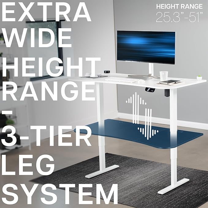 VIVO Electric 63 x 32 in Standing Desk Memory Height Adjustment 176 lb Frame Support 2E Series White Top White Frame DESK-KIT-2E1W