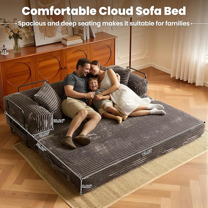 ovios 81 Folding Sofa Bed Foldable Sleeper Boneless Couch with Pull Out Beds Modular Convertible Floor Futon Loveseat Lounger for Living Room (Faux Fur Grey)