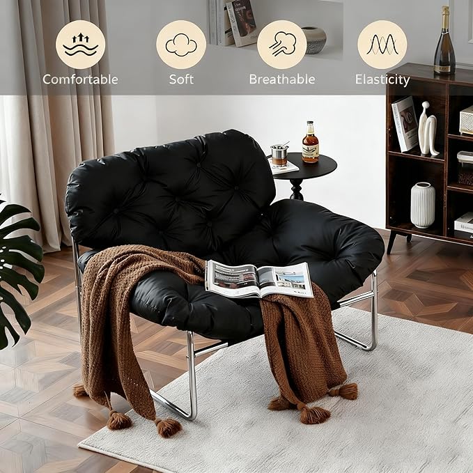 Living Room Chair Lazy Chair with Ottoman Recliner Chair Black Comfy Chairs Dorm Lounge Chair Reading Chairs Soft Chair Bedroom Office